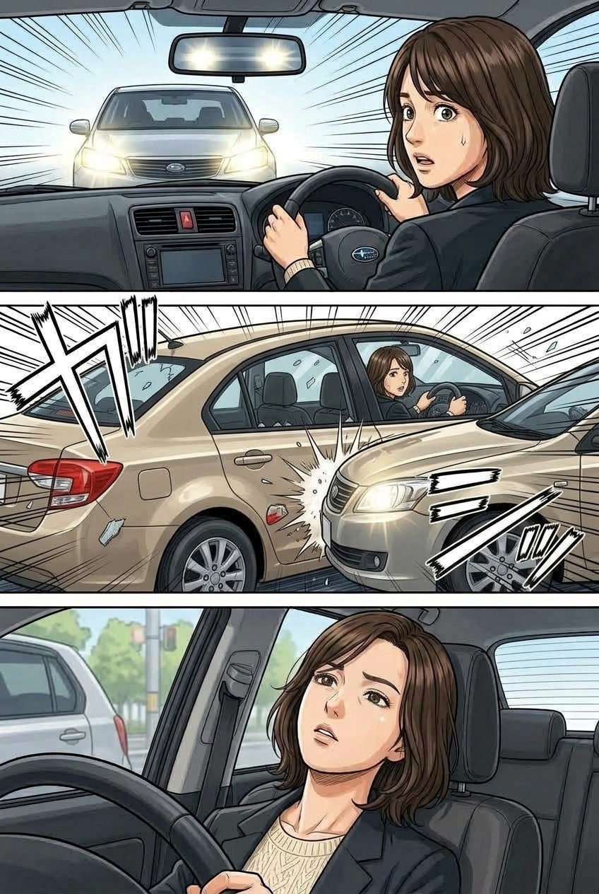 交通事故に遭ったら漫画 1ページ目:信号待ち中に追突される